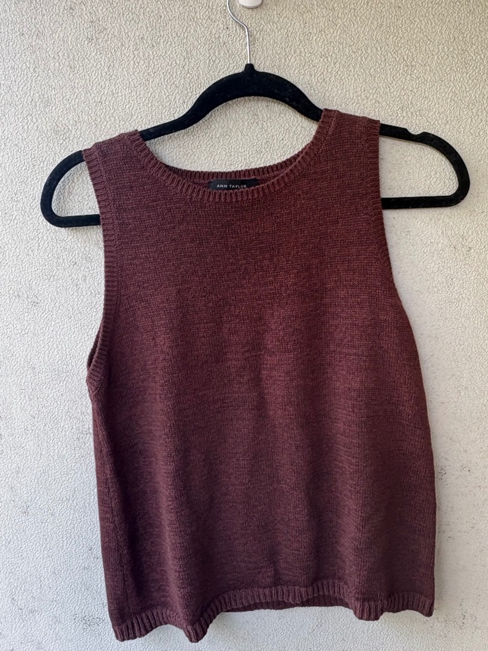 Ann Taylor Chocolate Brown Cotton Knit Sleeveless Sweater Tank M Fall Layering